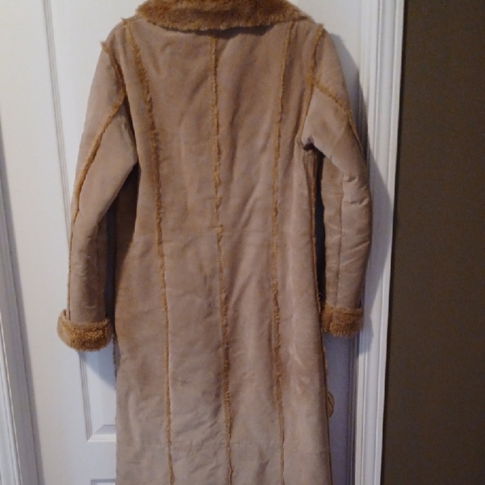 Suede-Style Long Teddy Coat in Camel - Picture 3 of 3
